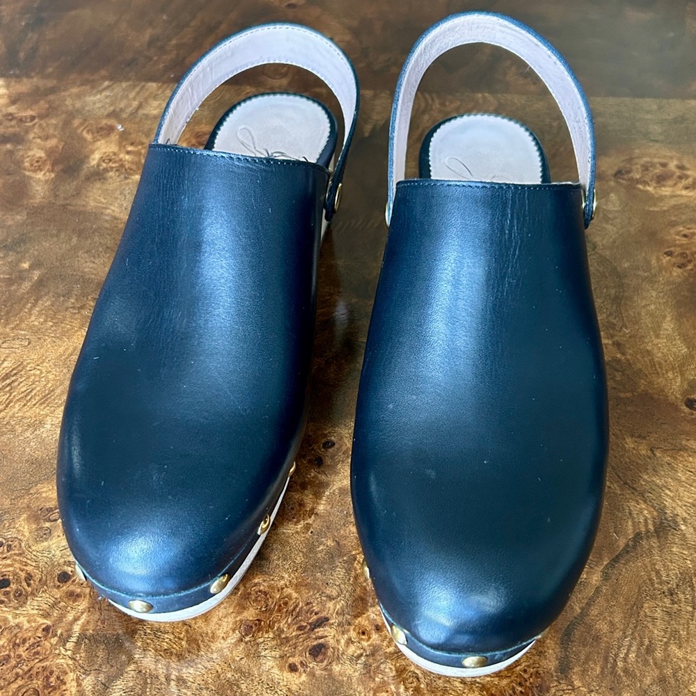 J. Crew Black Leather Clogs with Gold Accents - Picture 6 of 7